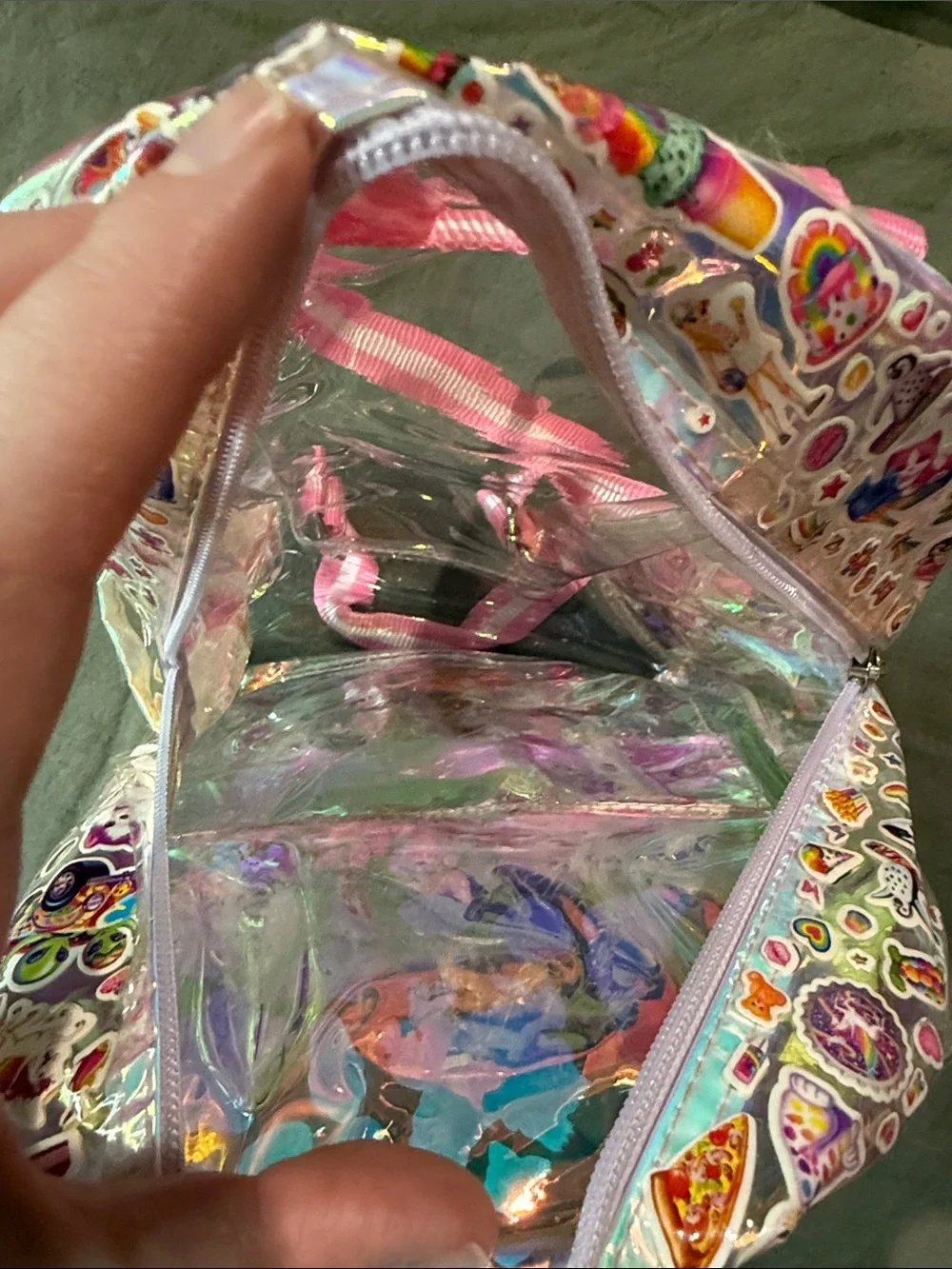 Custom Lisa frank Kids Clear Holographic Pink Backpack with Rainbow Charm